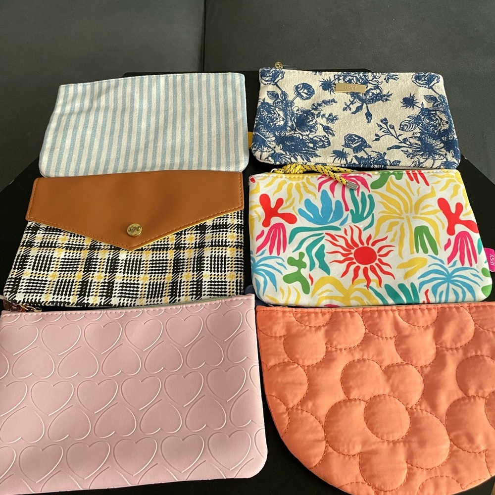 Ipsy Blue and Brown Cosmetic Bags Set